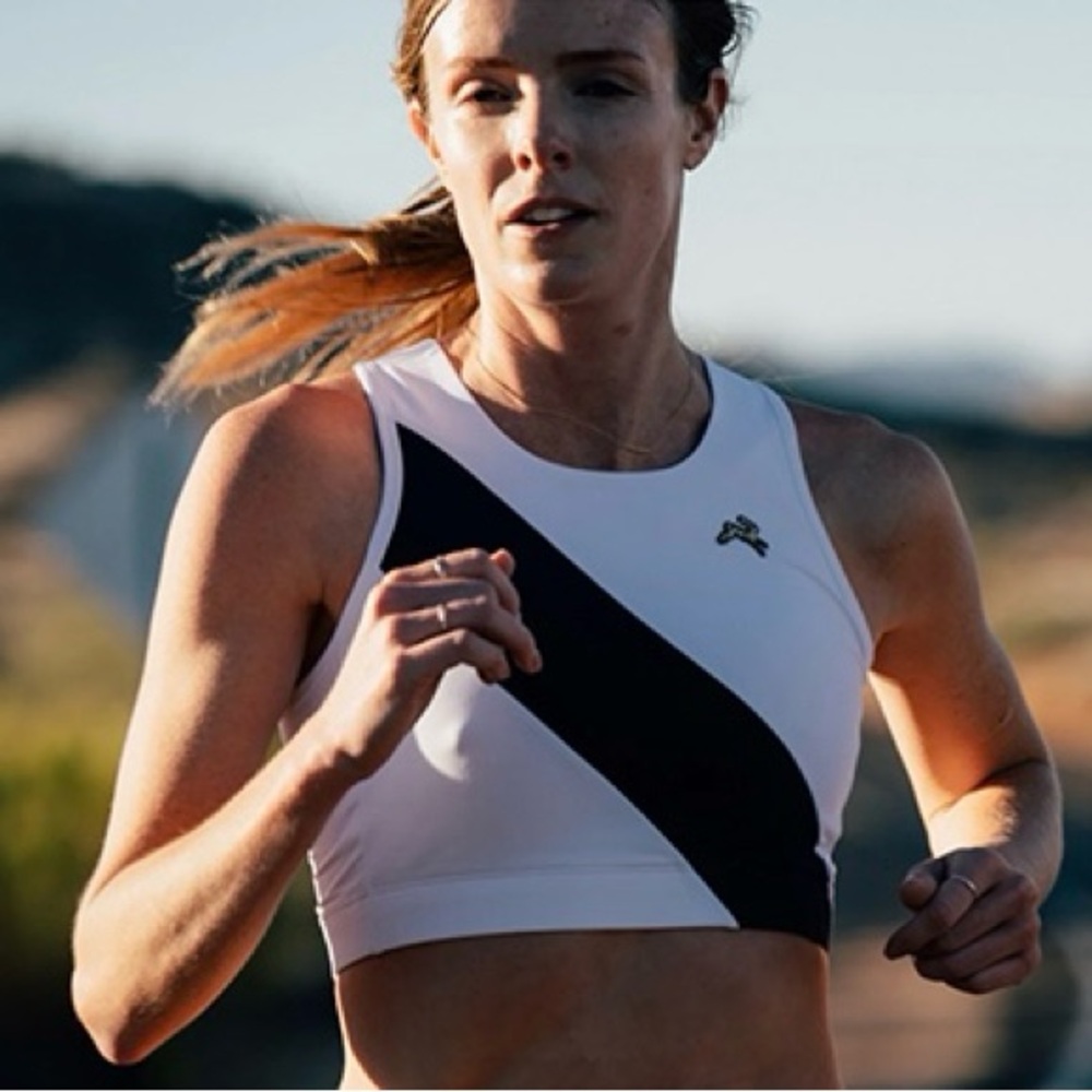 Tracksmith Navy and White Women's Cropped Running Top